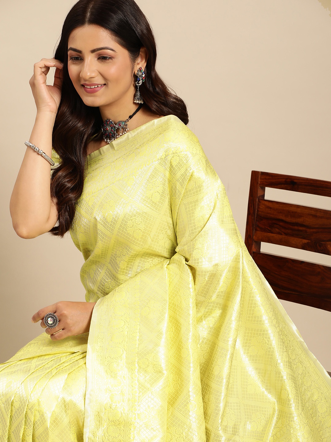 

AA-HA Woven Design Silk Cotton Banarasi Saree, Yellow