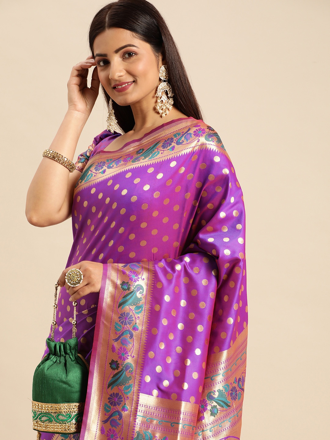 

AA-HA Zari Silk Cotton Banarasi Saree, Purple