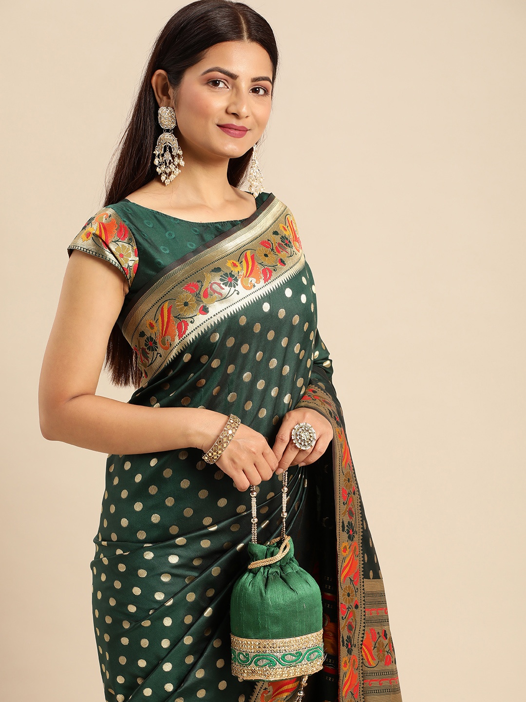 

AA-HA Zari Silk Cotton Banarasi Saree, Green