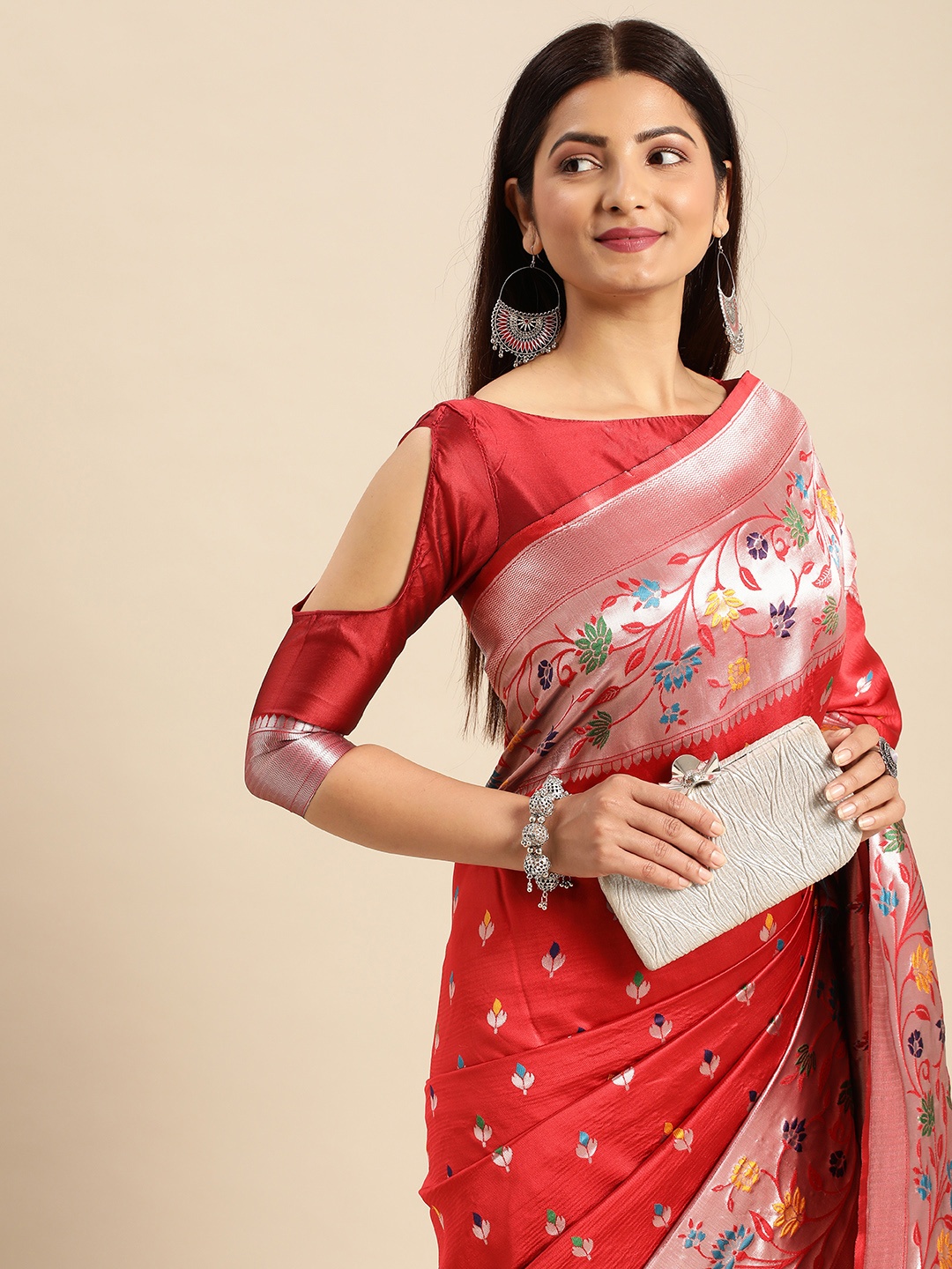 

AA-HA Ethnic Motifs Zari Paithani Saree, Red
