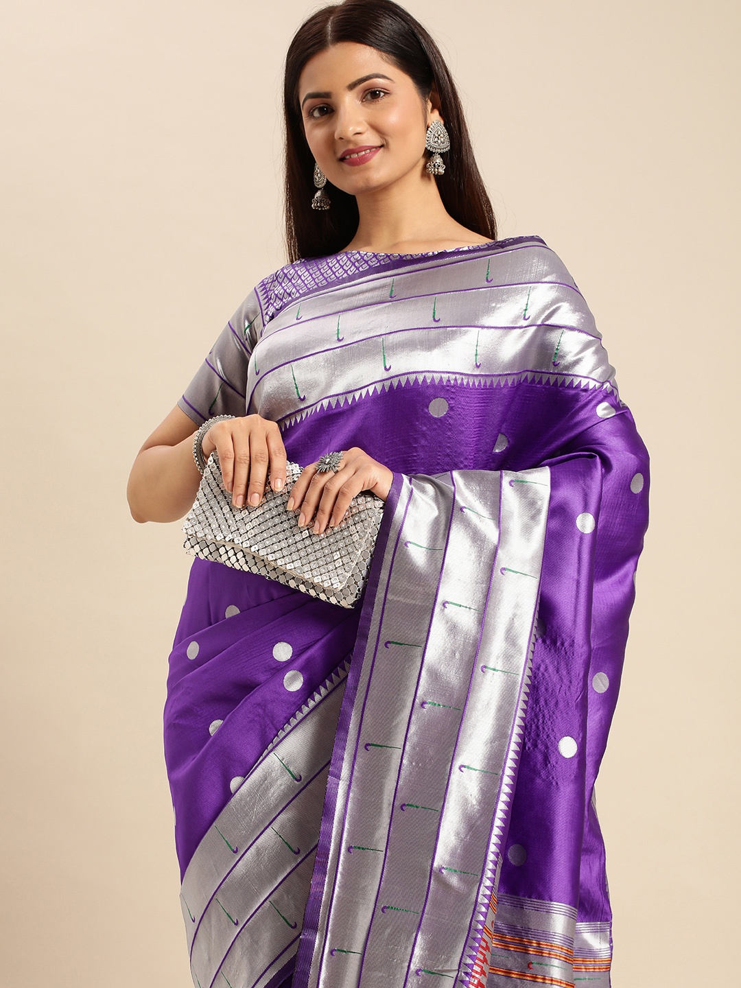 

AA-HA Woven Design Zari Paithani Saree, Purple