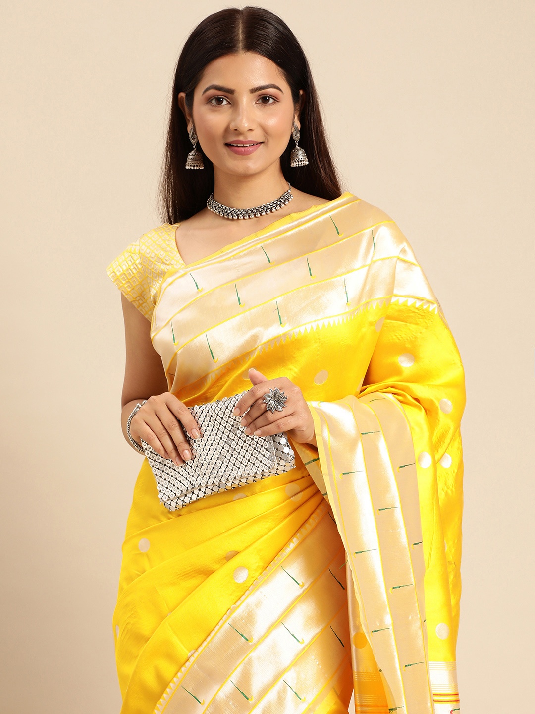 

AA-HA Woven Design Zari Paithani Saree, Yellow
