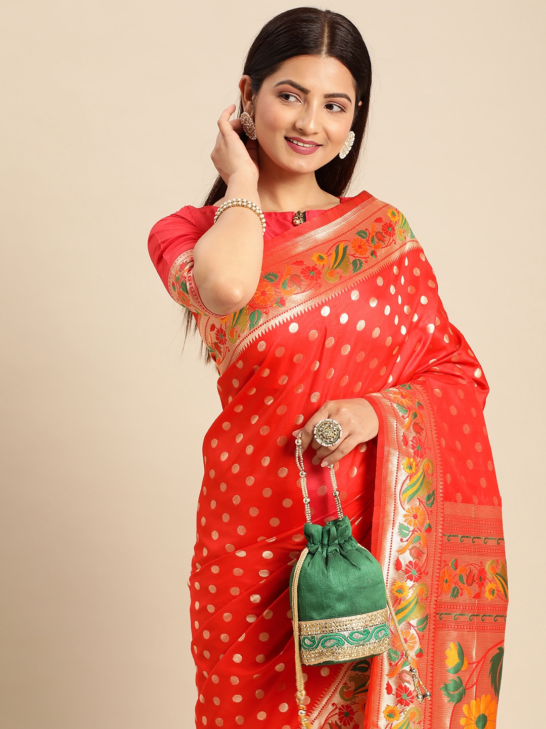 

AA-HA Zari Silk Cotton Banarasi Saree, Red