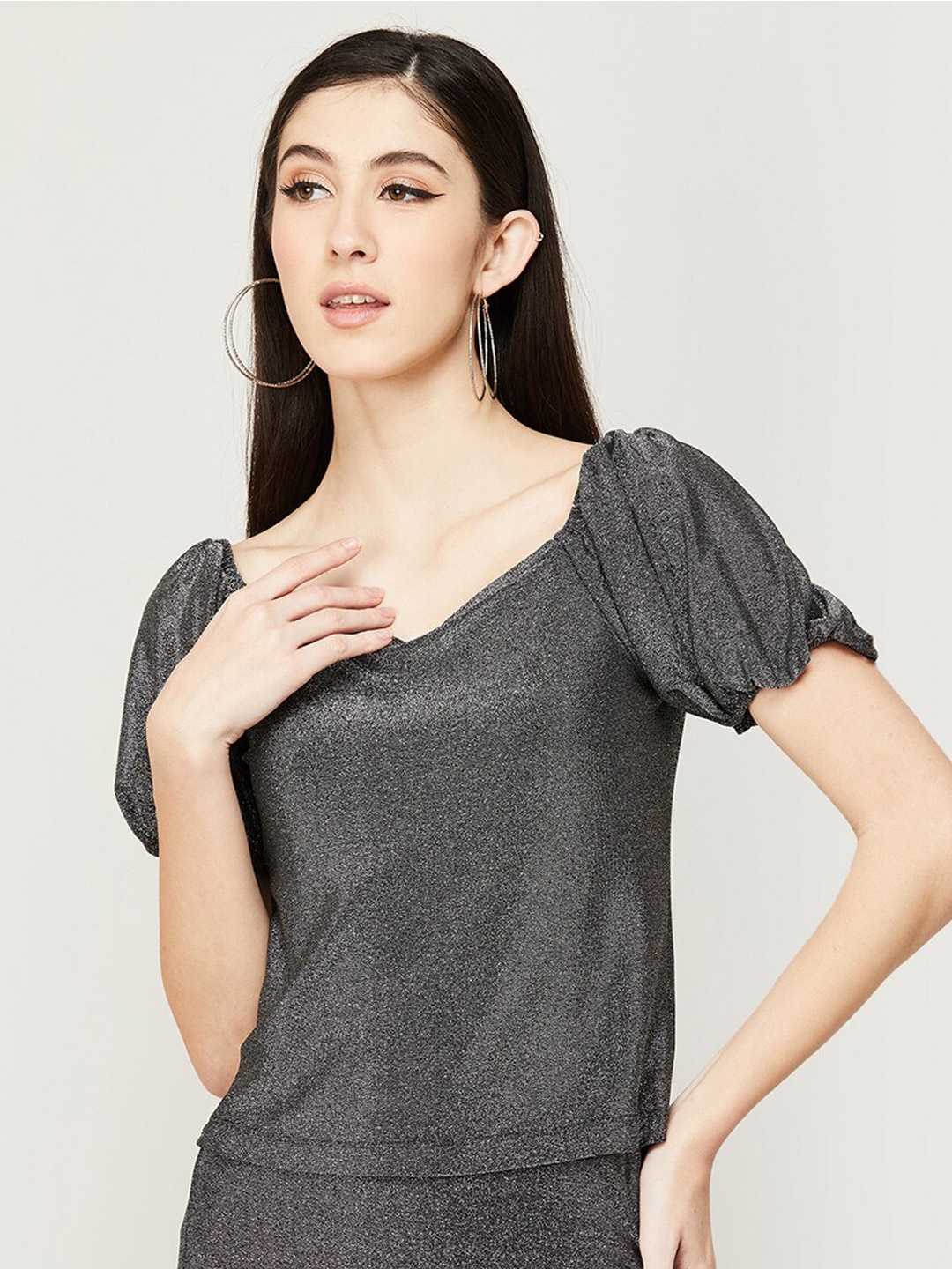 

CODE by Lifestyle Sweetheart Neck Top, Silver