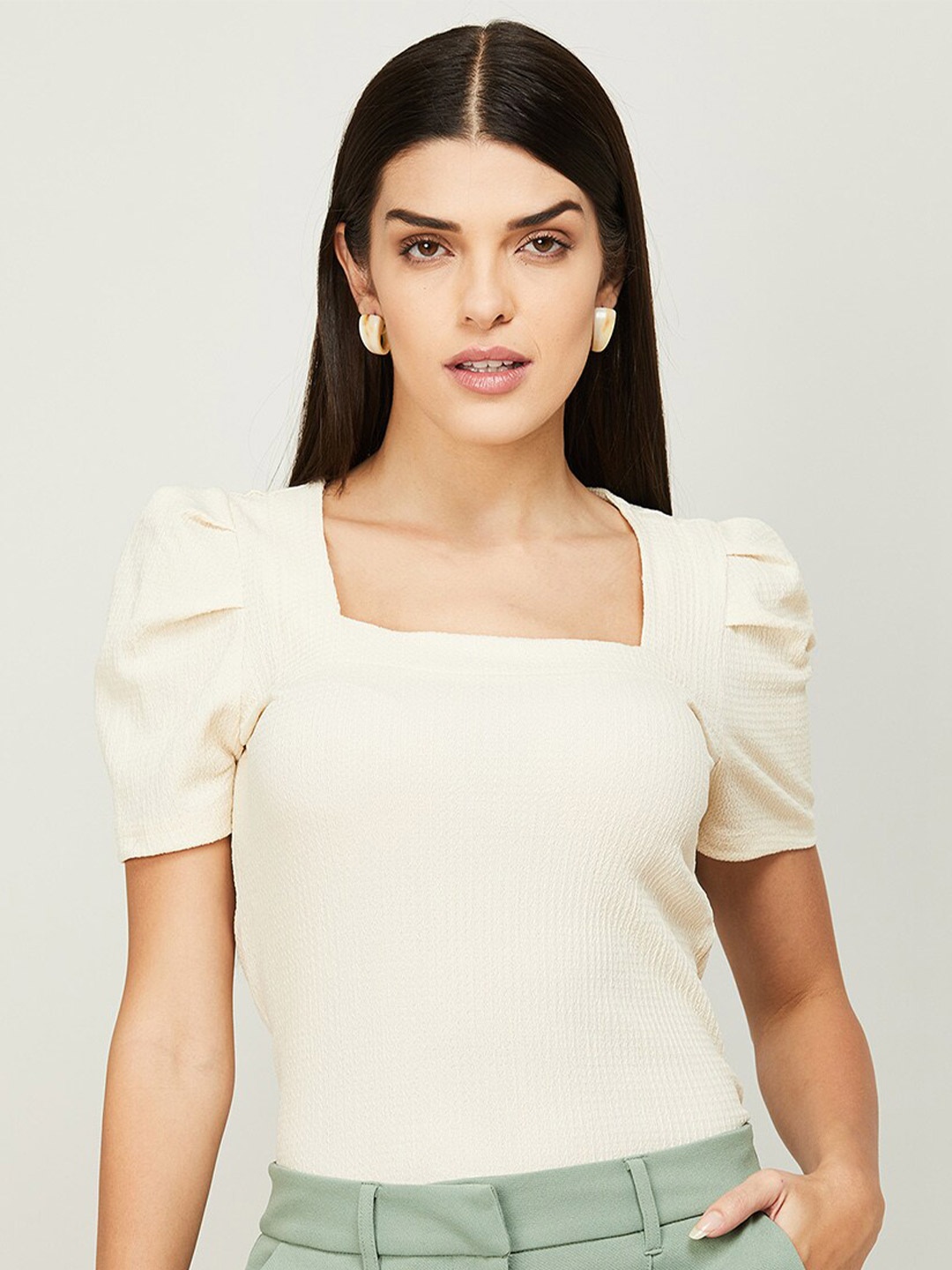 

CODE by Lifestyle Puff Sleeve Top, Off white