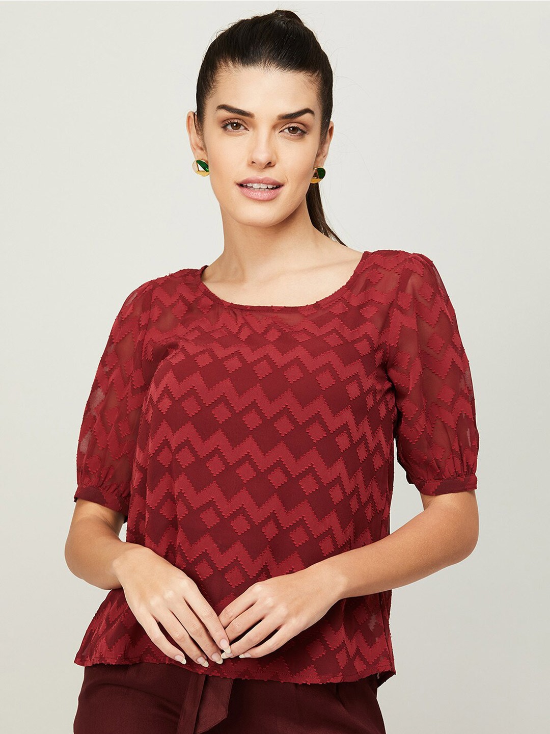 

CODE by Lifestyle Geometric Styled Back Top, Maroon