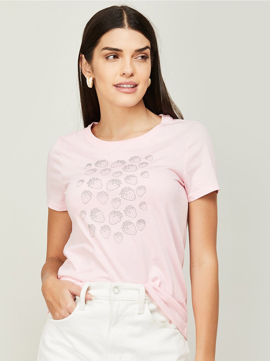 

Fame Forever by Lifestyle Women Printed Pure Cotton T-shirt, Pink