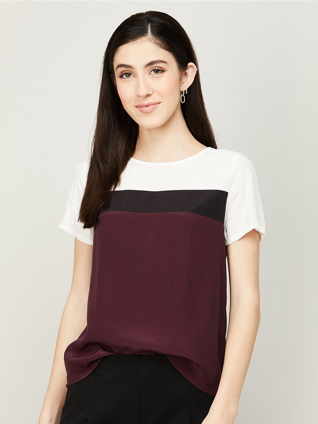 

Fame Forever by Lifestyle Colourblocked Top, Burgundy
