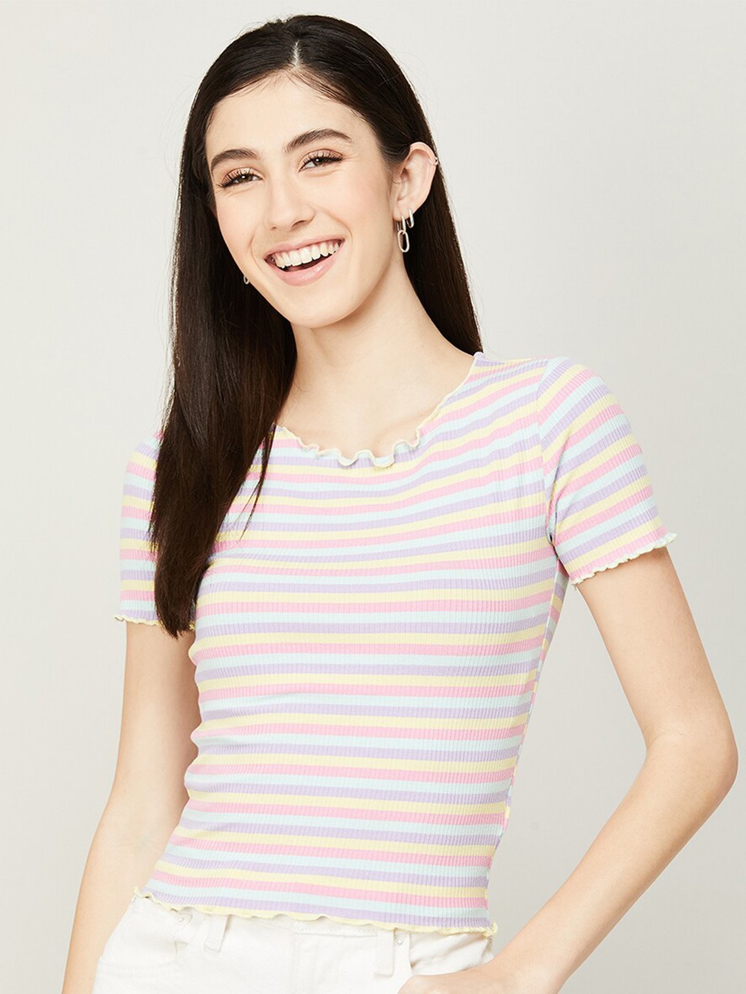 

Ginger by Lifestyle Round Neck Striped Top, Black