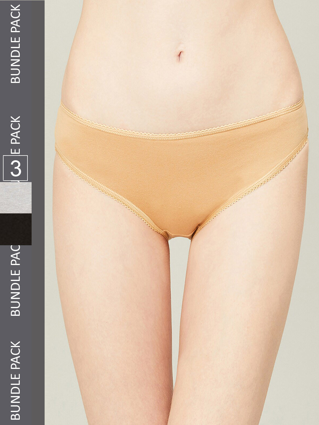 

Ginger by Lifestyle Women Pack Of 3 Low Rise Bikini Briefs, Beige