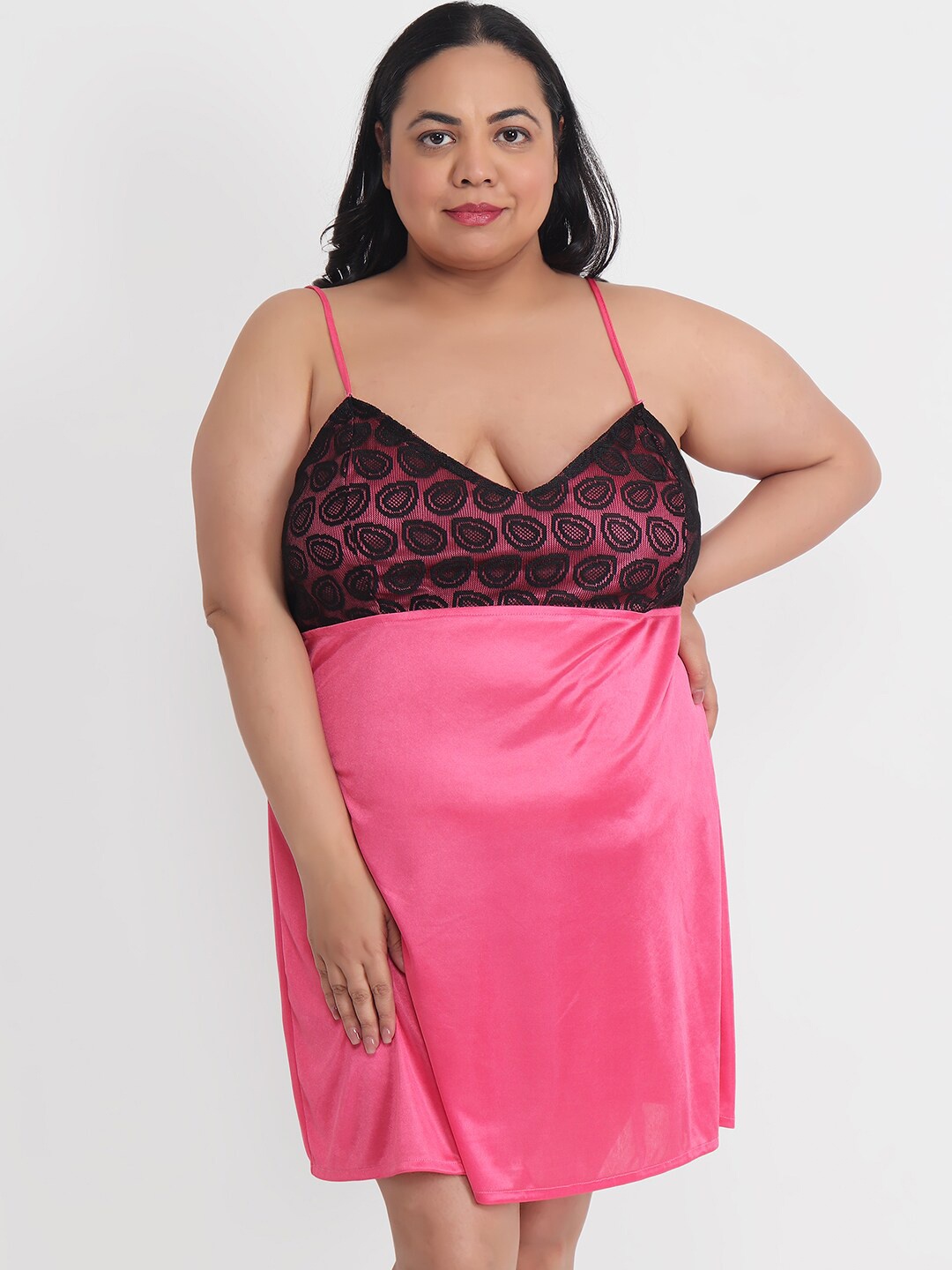 

Klamotten Pink & Black Satin Baby Doll
