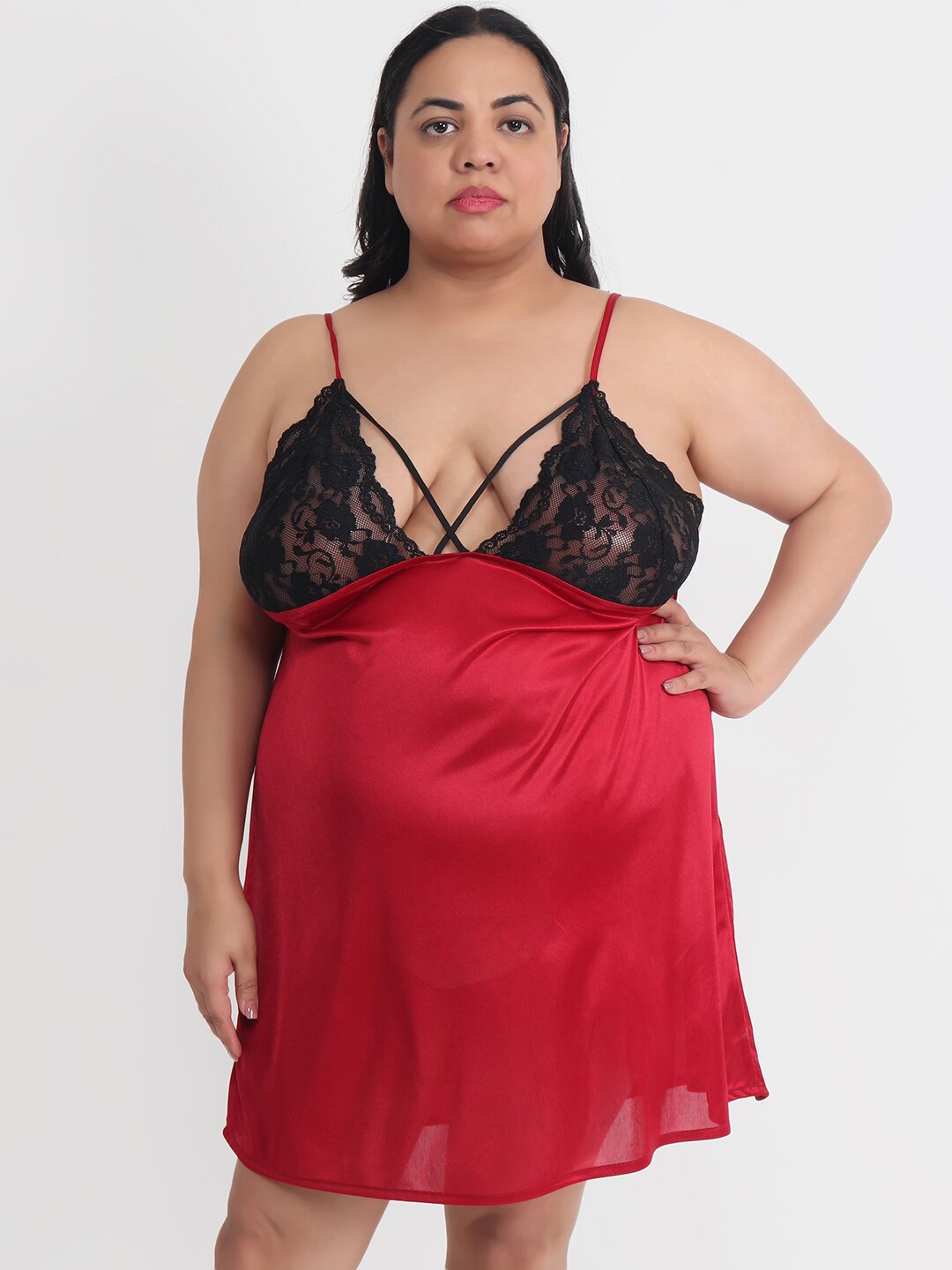 

Klamotten Plus Size Satin Baby Doll, Maroon