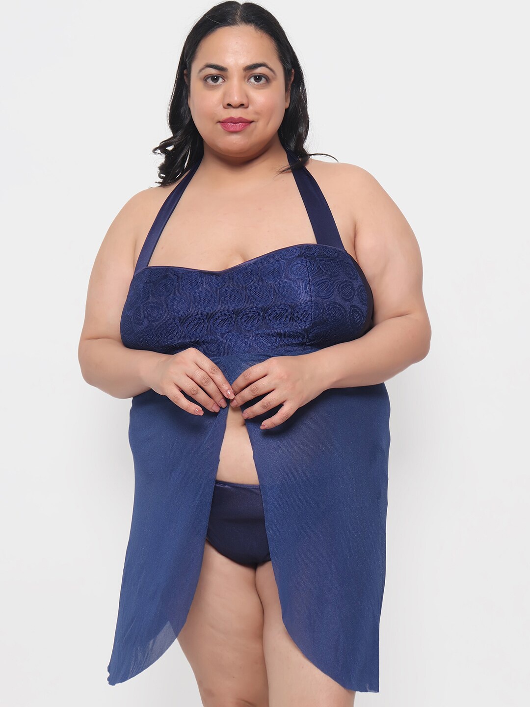 

Klamotten Plus size Satin Baby Doll with Asymmetric, Navy blue