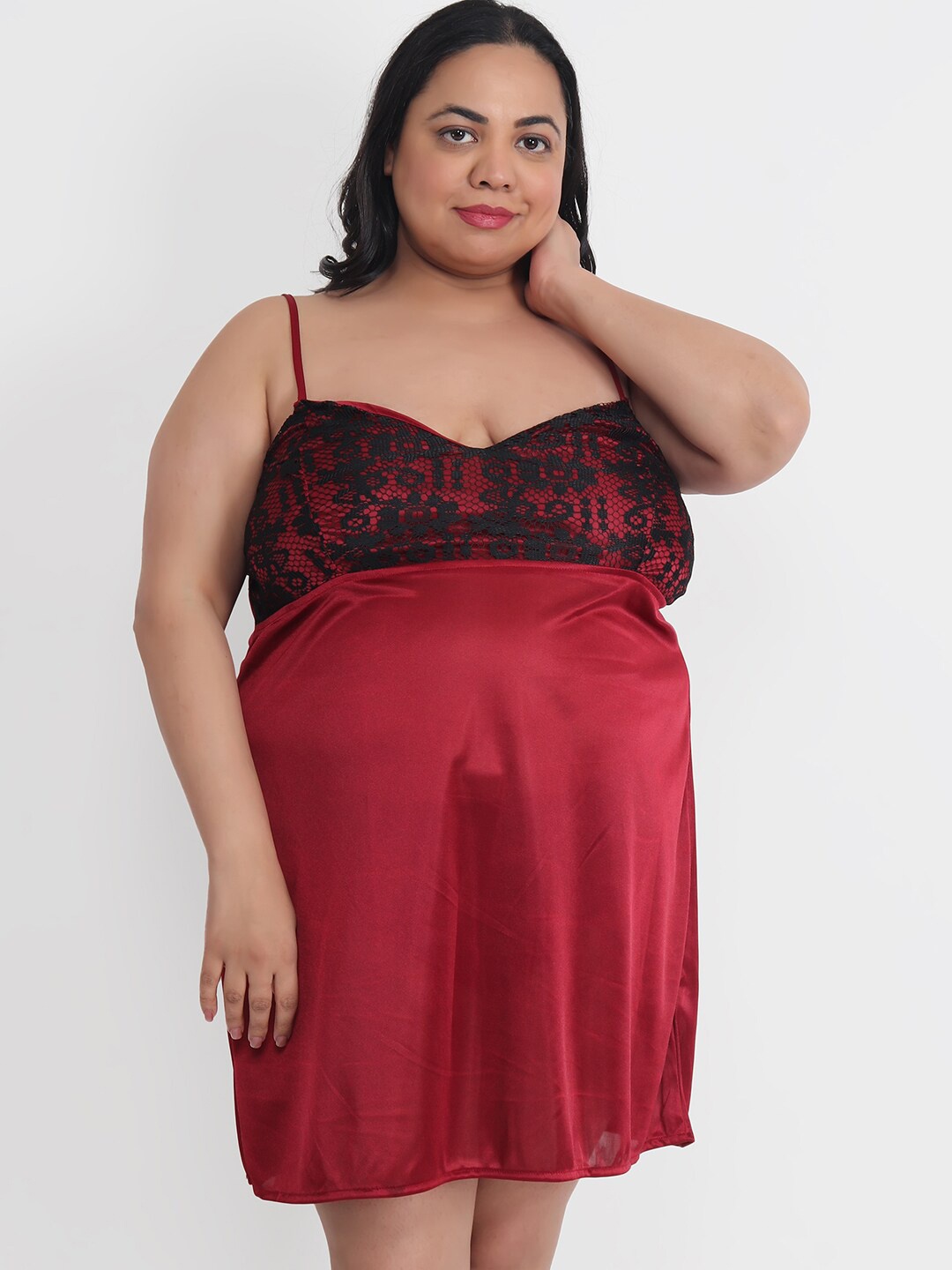 

Klamotten Plus size Satin Baby Doll, Maroon