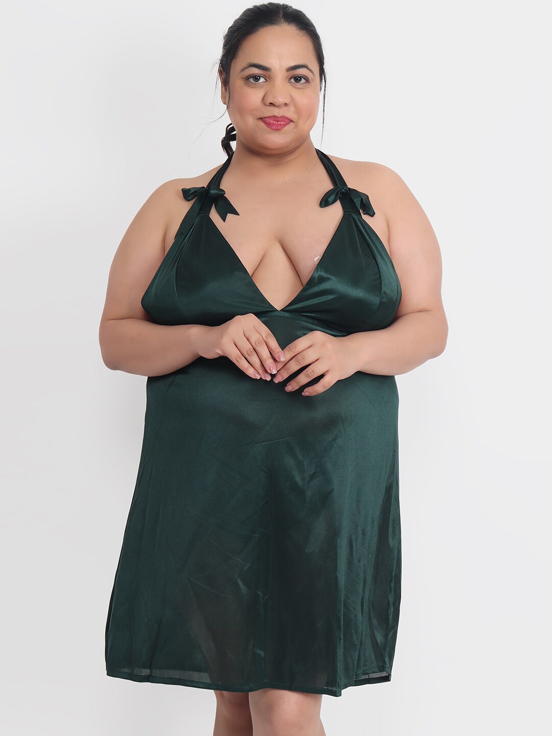 

Klamotten Plus size Satin Halter Neck Baby Doll, Green