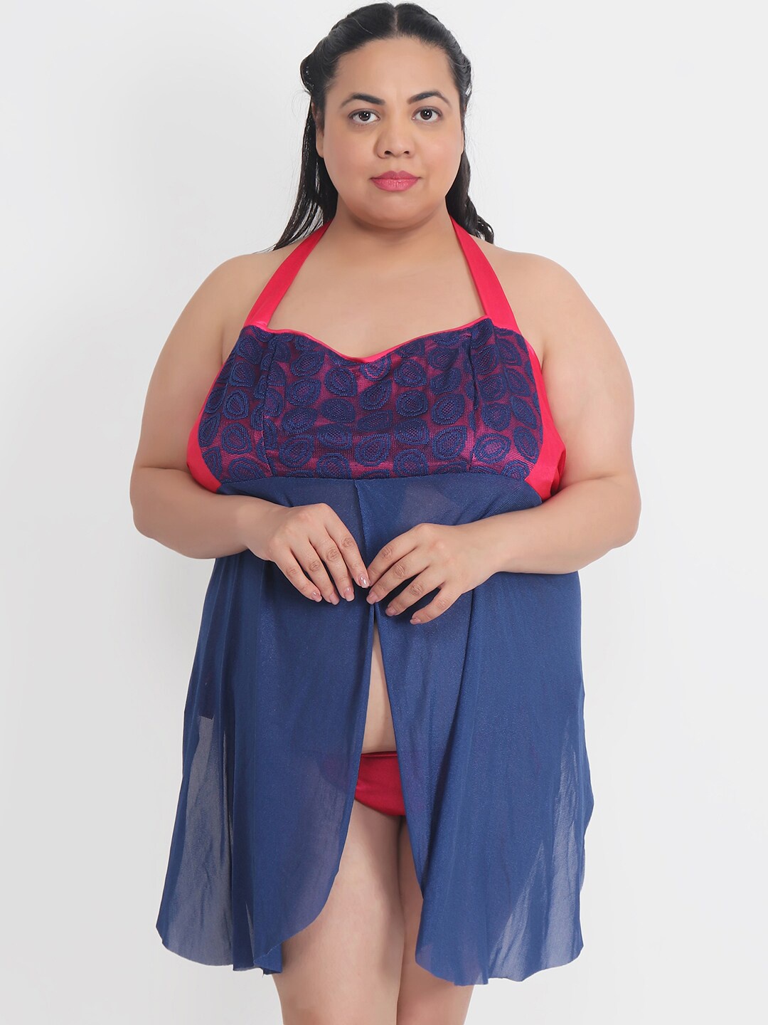 

Klamotten Plus Size Satin Halter Neck Baby Doll with Asymmetric, Blue