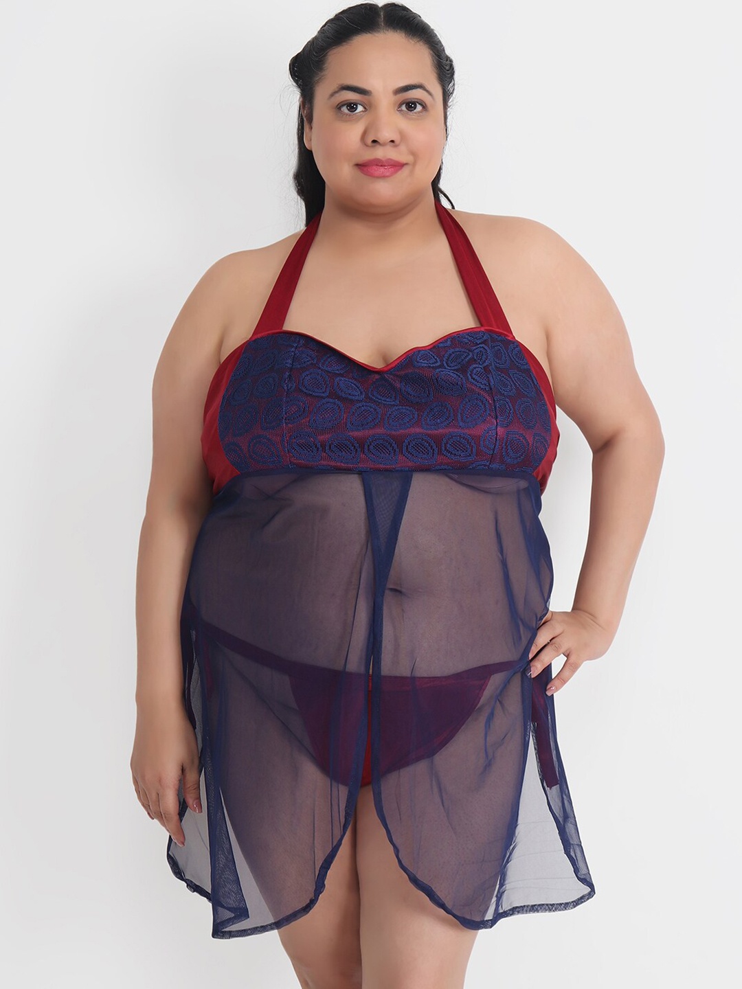 

Klamotten Plus size Satin Halter Neck Baby Doll with Asymmetric, Blue
