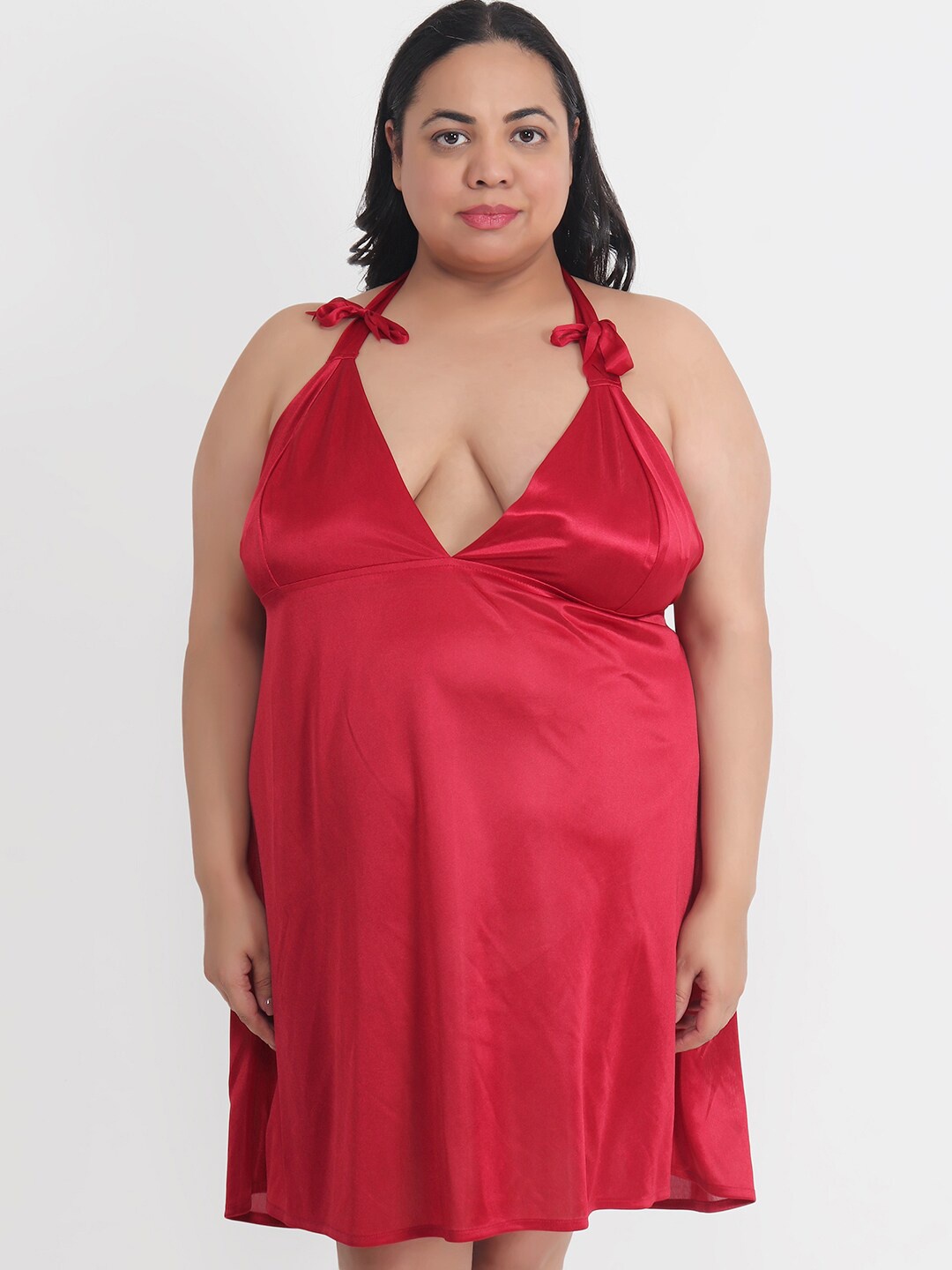 

Klamotten Plus size Satin Halter Neck Baby Doll, Maroon