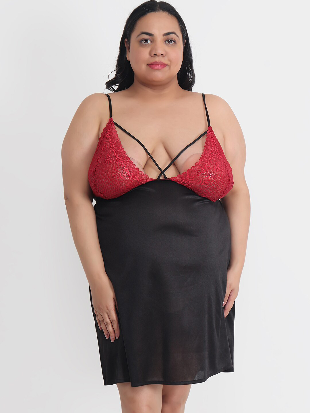 

Klamotten Pus size Satin Baby Doll, Black