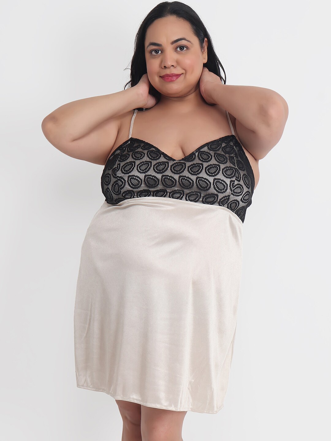 

Klamotten Plus size Satin Baby Doll, Beige