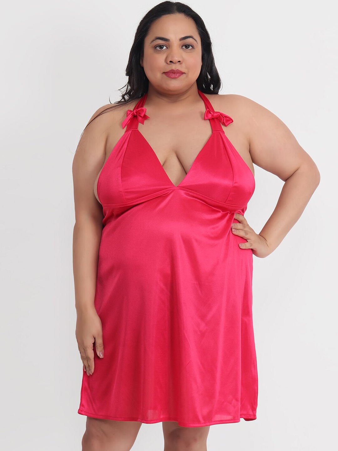 

Klamotten Plus size Satin Halter Neck Baby Doll, Red