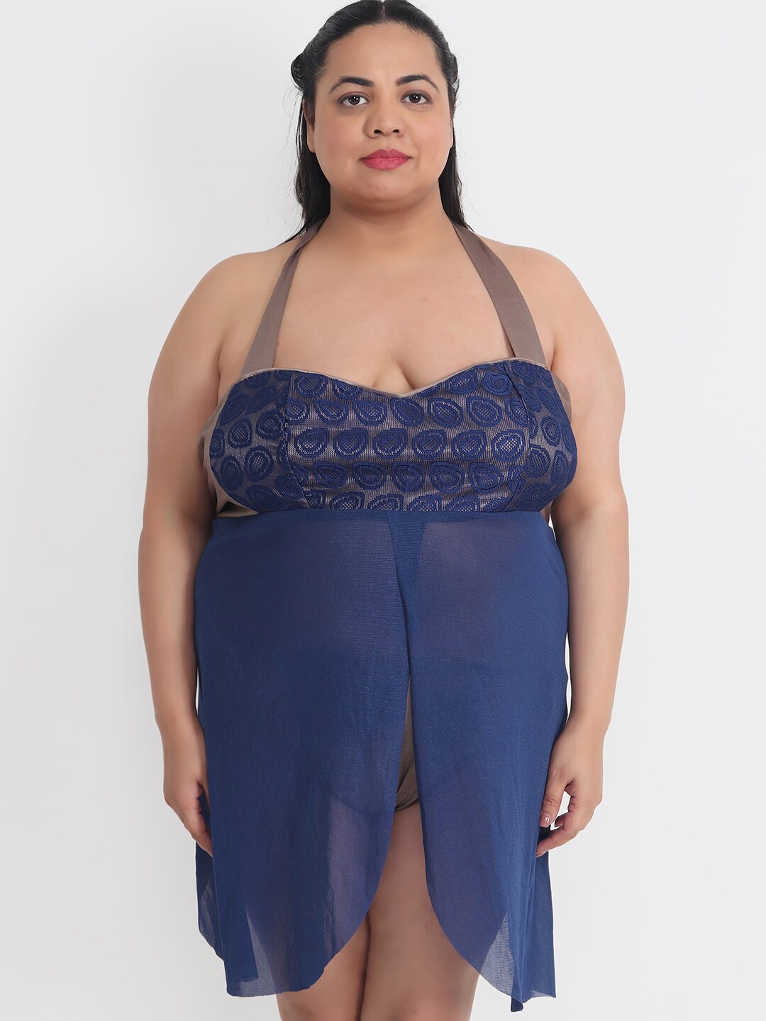 

Klamotten Blue & Taupe Halter Neck Baby Doll