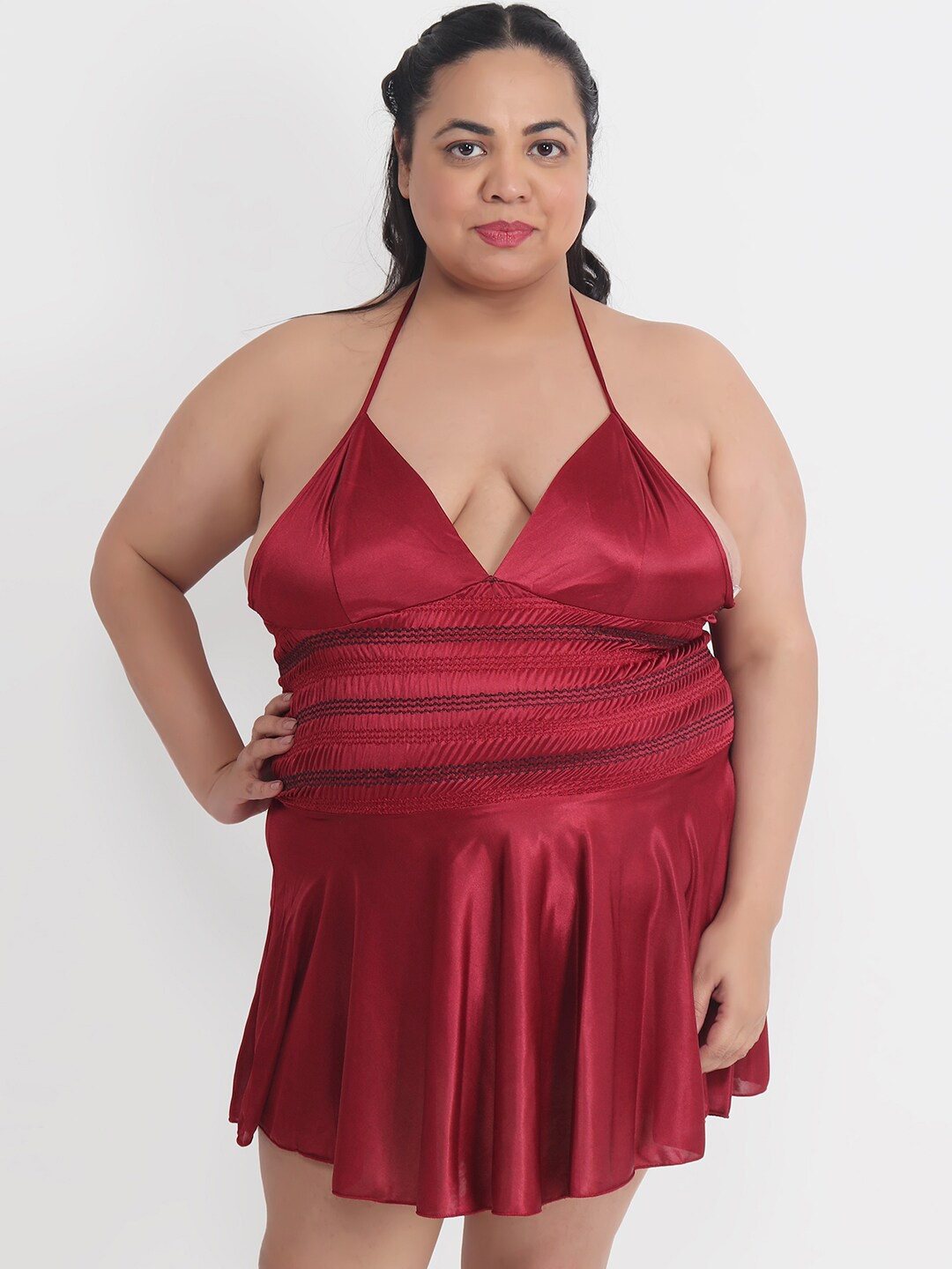 

Klamotten Plus size Satin Halter Neck Baby Doll, Maroon