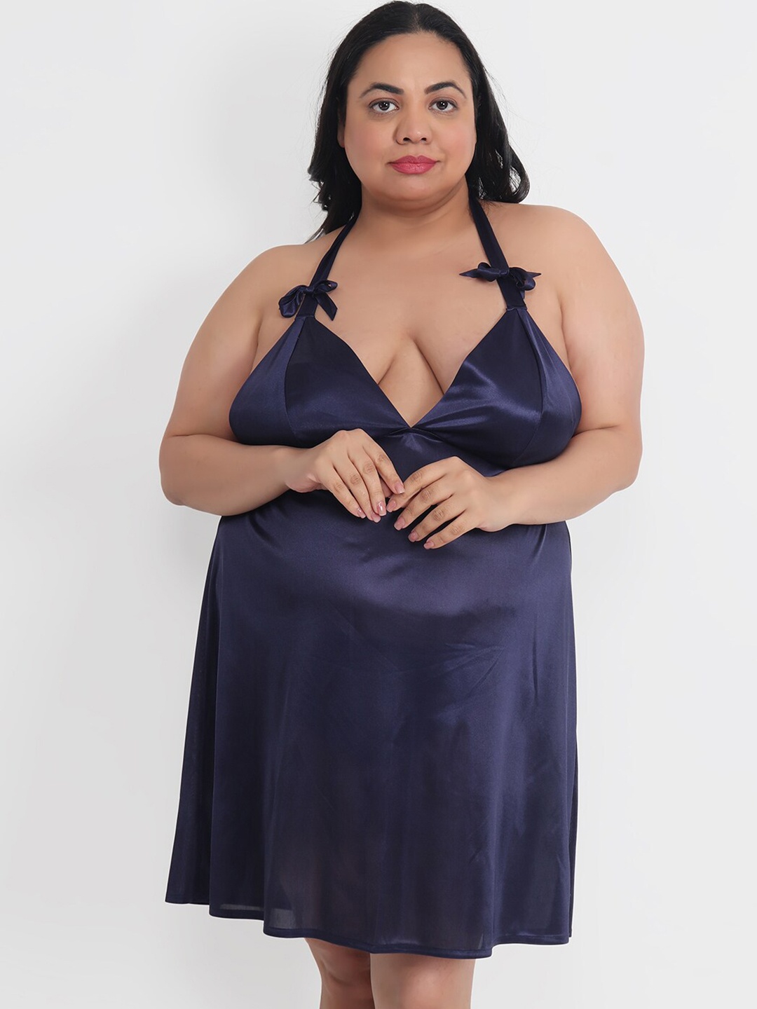 

Klamotten Satin Halter Neck Baby Doll, Navy blue