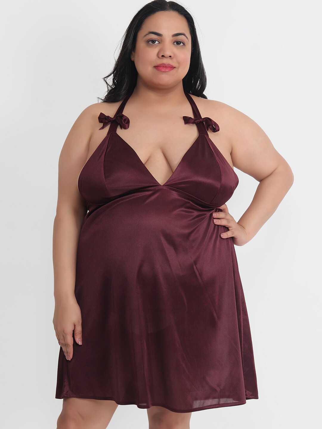

Klamotten Burgundy Halter Neck Baby Doll