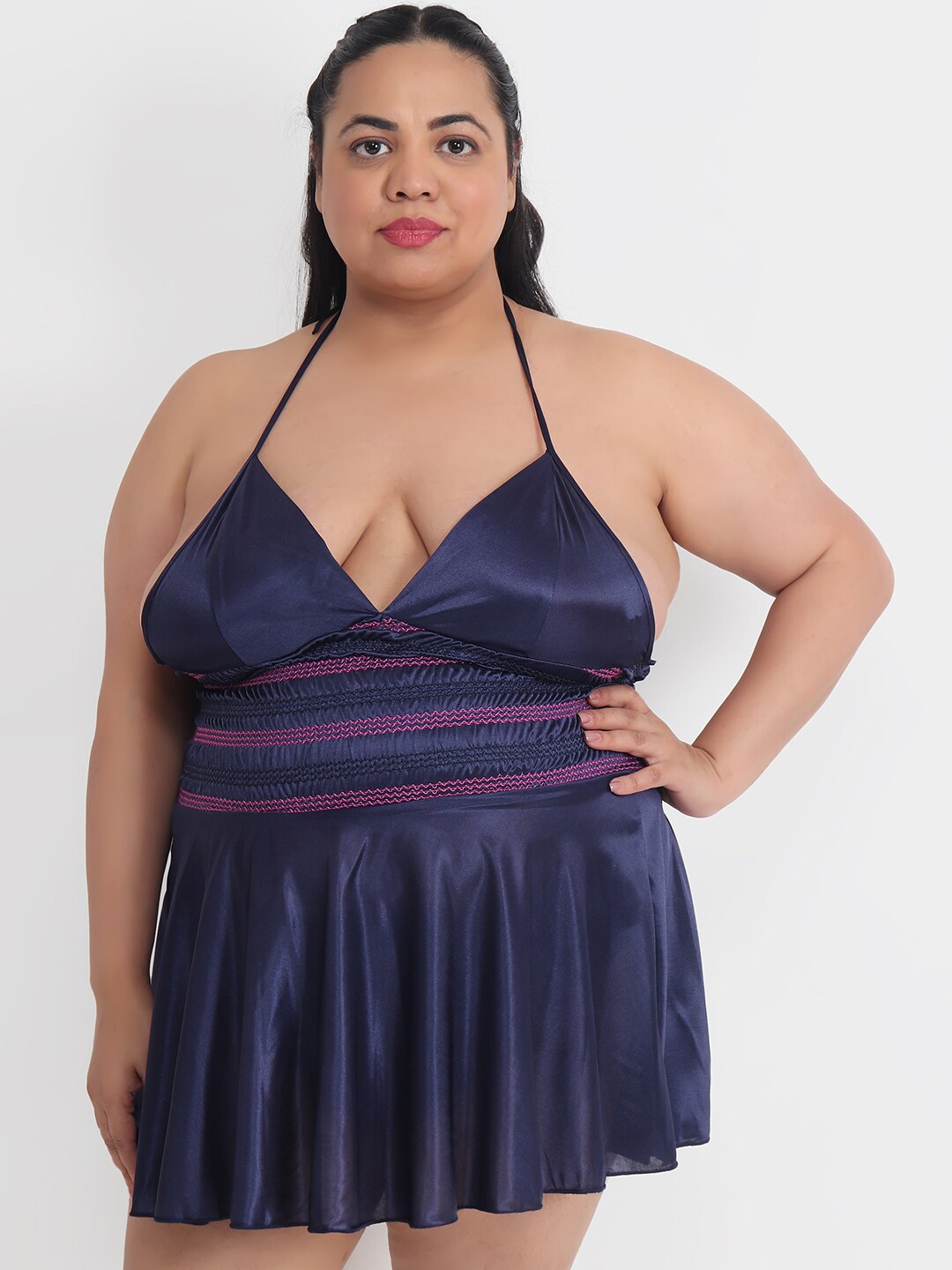 

Klamotten Navy Blue & Pink Halter Neck Baby Doll