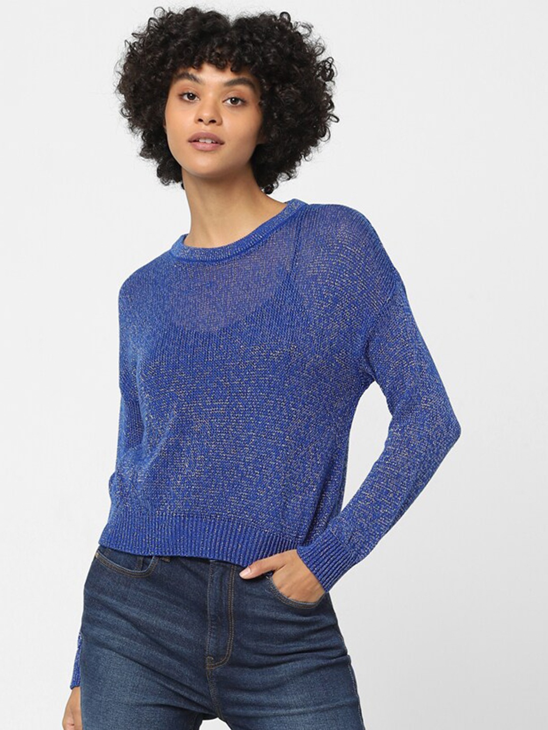

ONLY Women Acrylic Ribbed Pullover, Blue