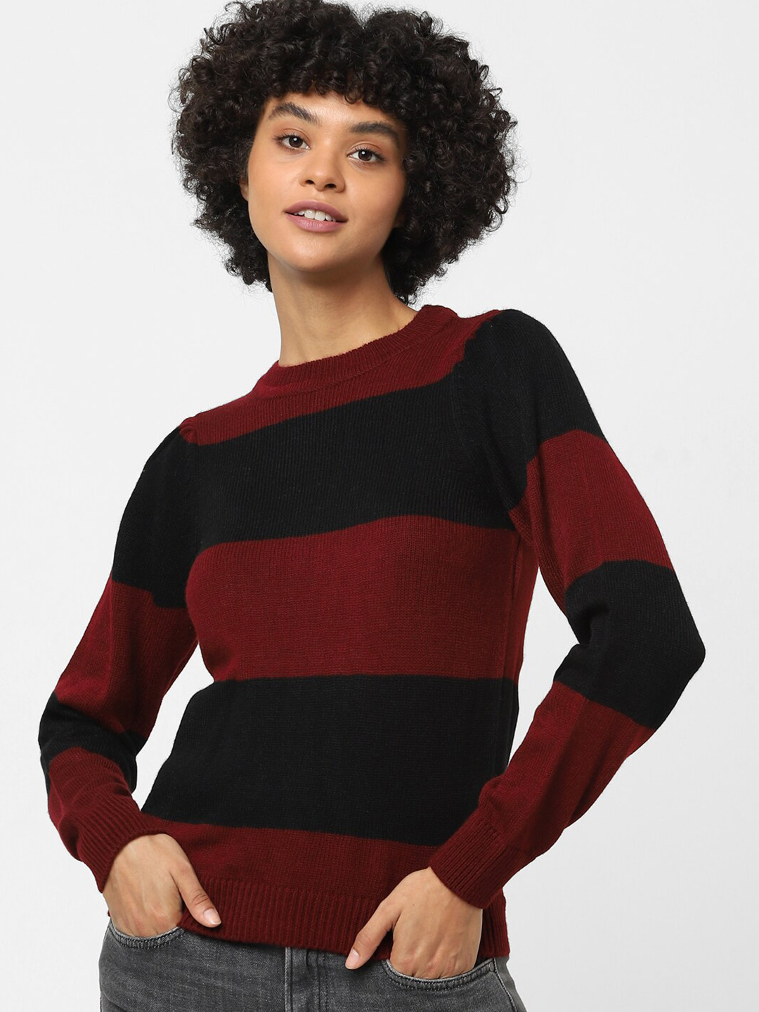 

ONLY Women Onlbenin Rhododendron Acrylic Striped Pullover, Maroon