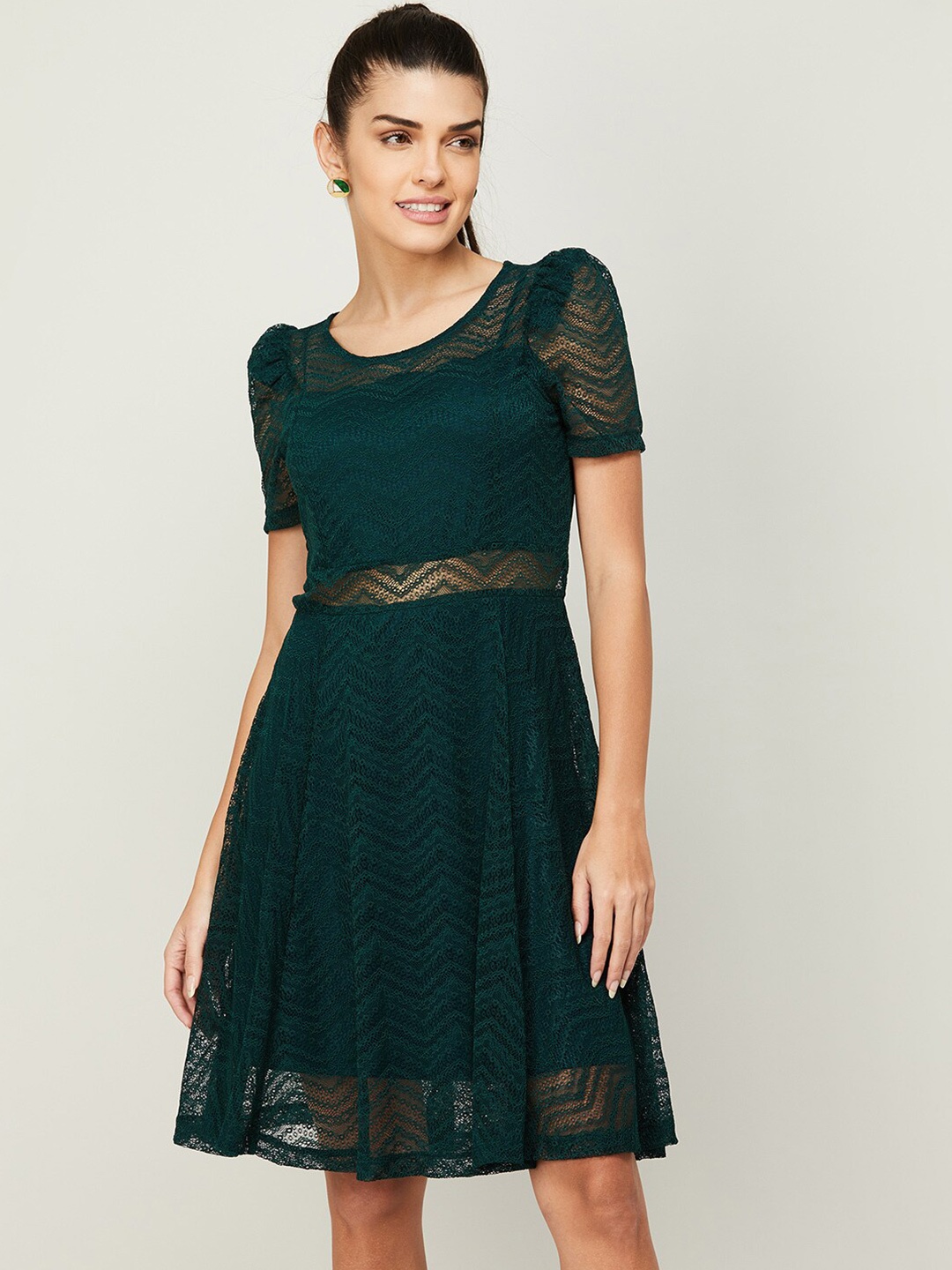 

CODE by Lifestyle Self Design Round Neck A-Line Dress, Green