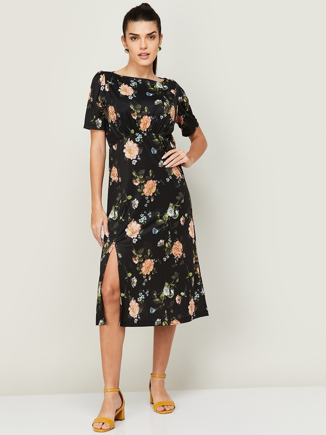 

CODE by Lifestyle Floral A-Line Midi Dress, Black