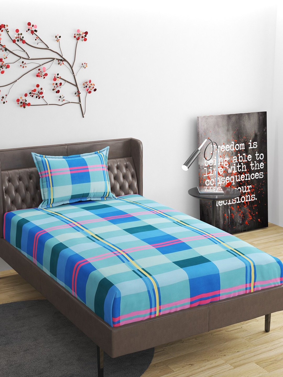 

Molly & Michel Blue & Purple Geometric 210 TC Single Bedsheet with 1 Pillow Covers