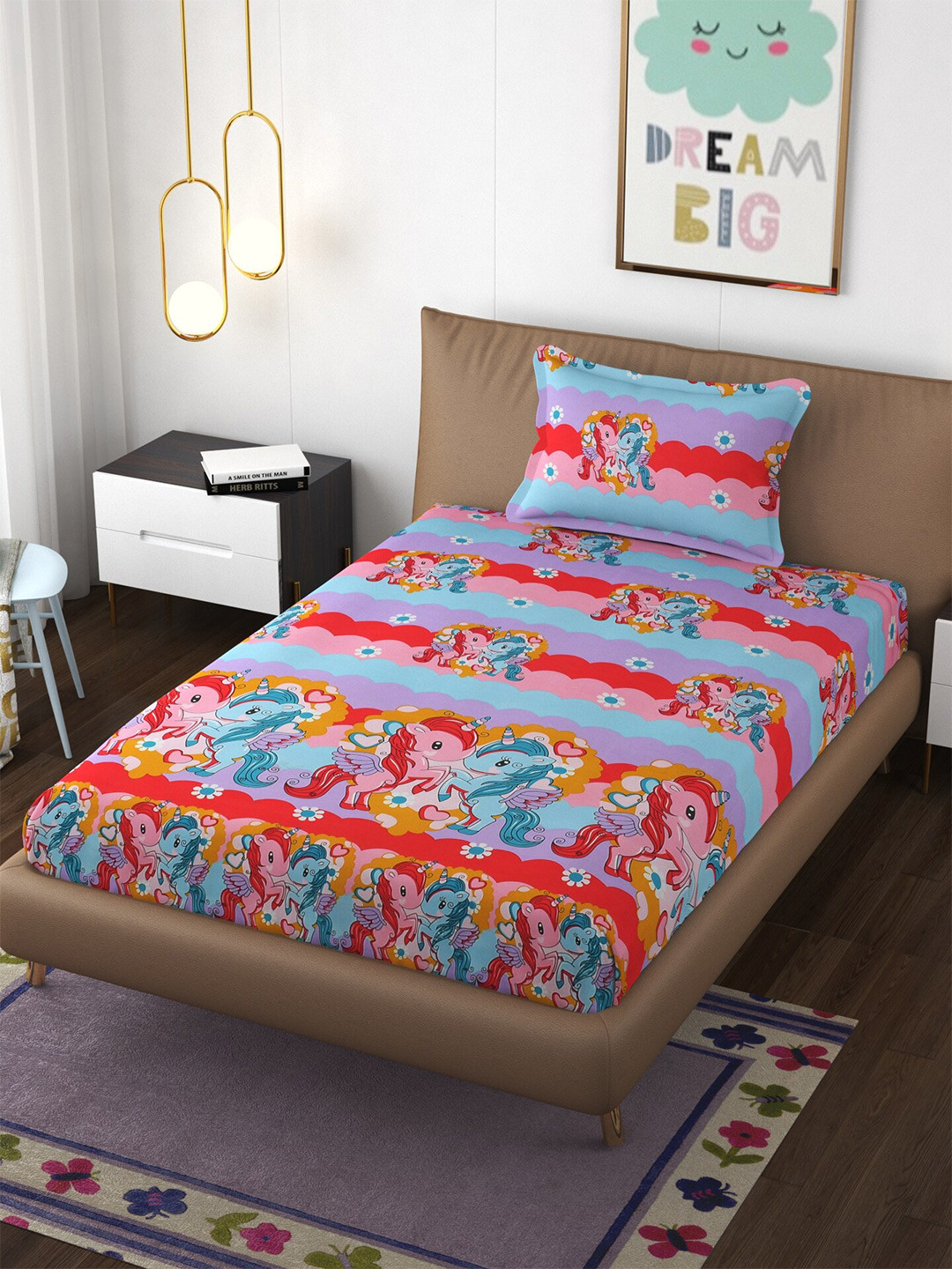 

Molly & Michel Pink & Red Cartoon Characters 210 TC Single Bedsheet with 1 Pillow Covers