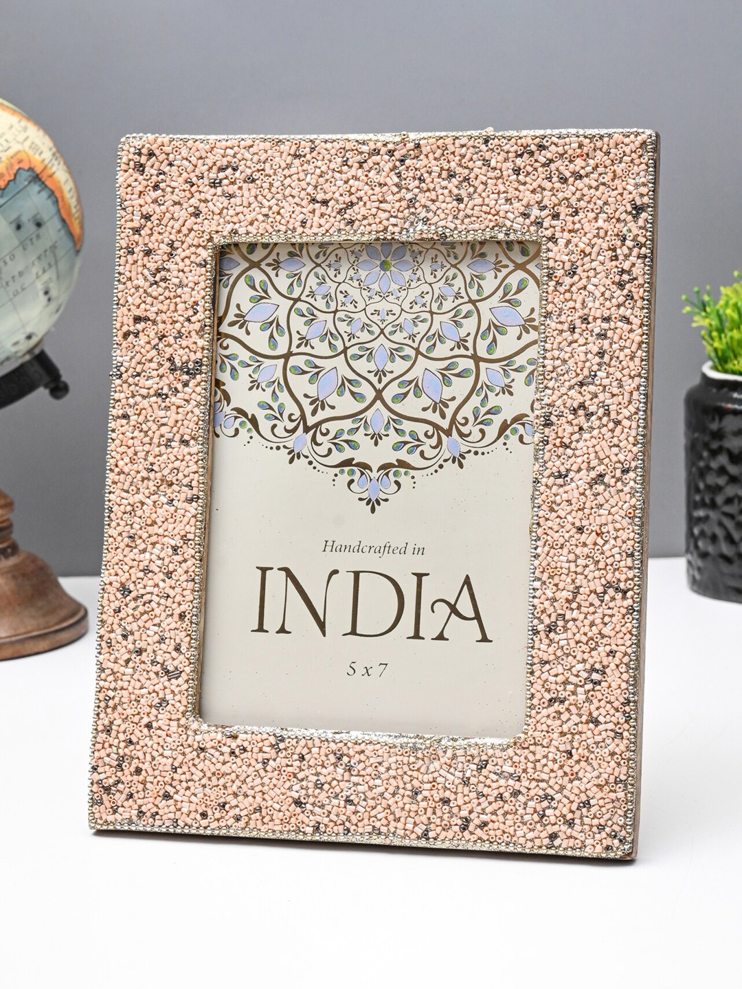 

CASA DECOR Pink Beaded Glitter Wooden Photo Frame