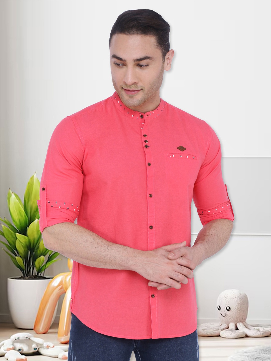 

Kuons Avenue Men Smart Slim Fit Cotton Casual Shirt, Pink