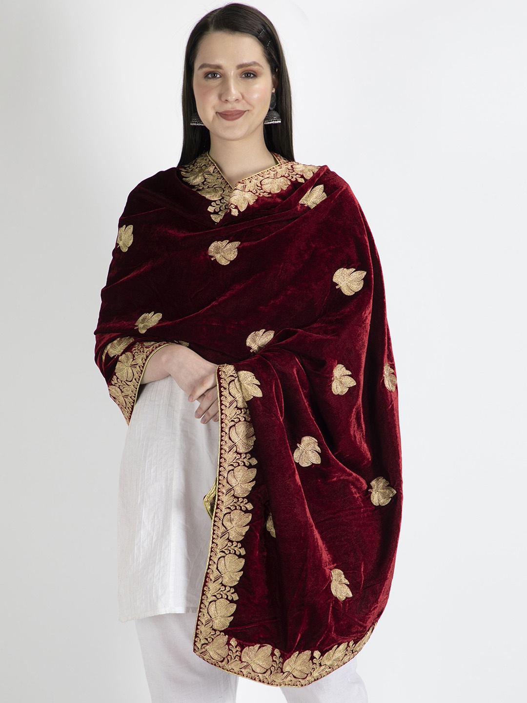 

Moda Chales Women Embroidered Shawl, Maroon