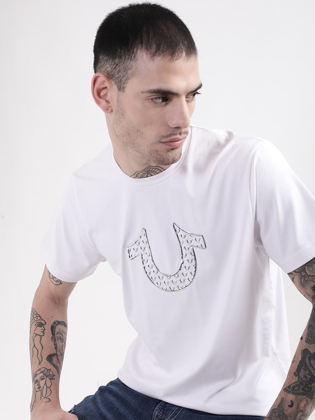 

True Religion Men White Cotton Typography Printed T-shirt