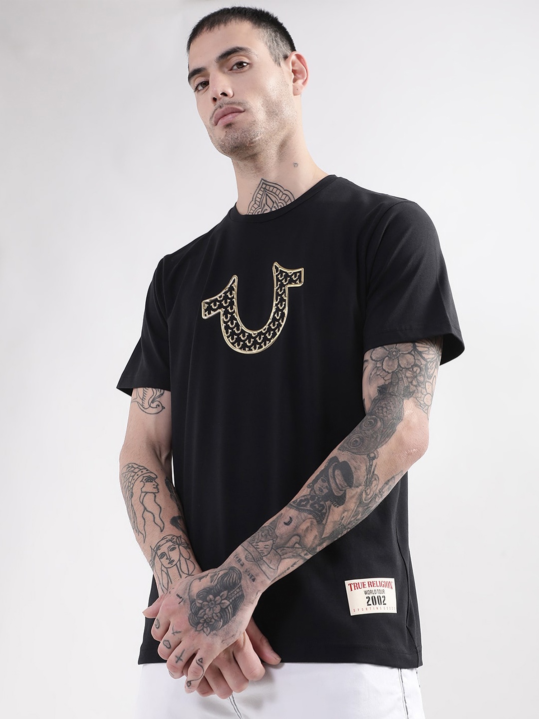 

True Religion Men Black Cotton Typography Printed T-shirt
