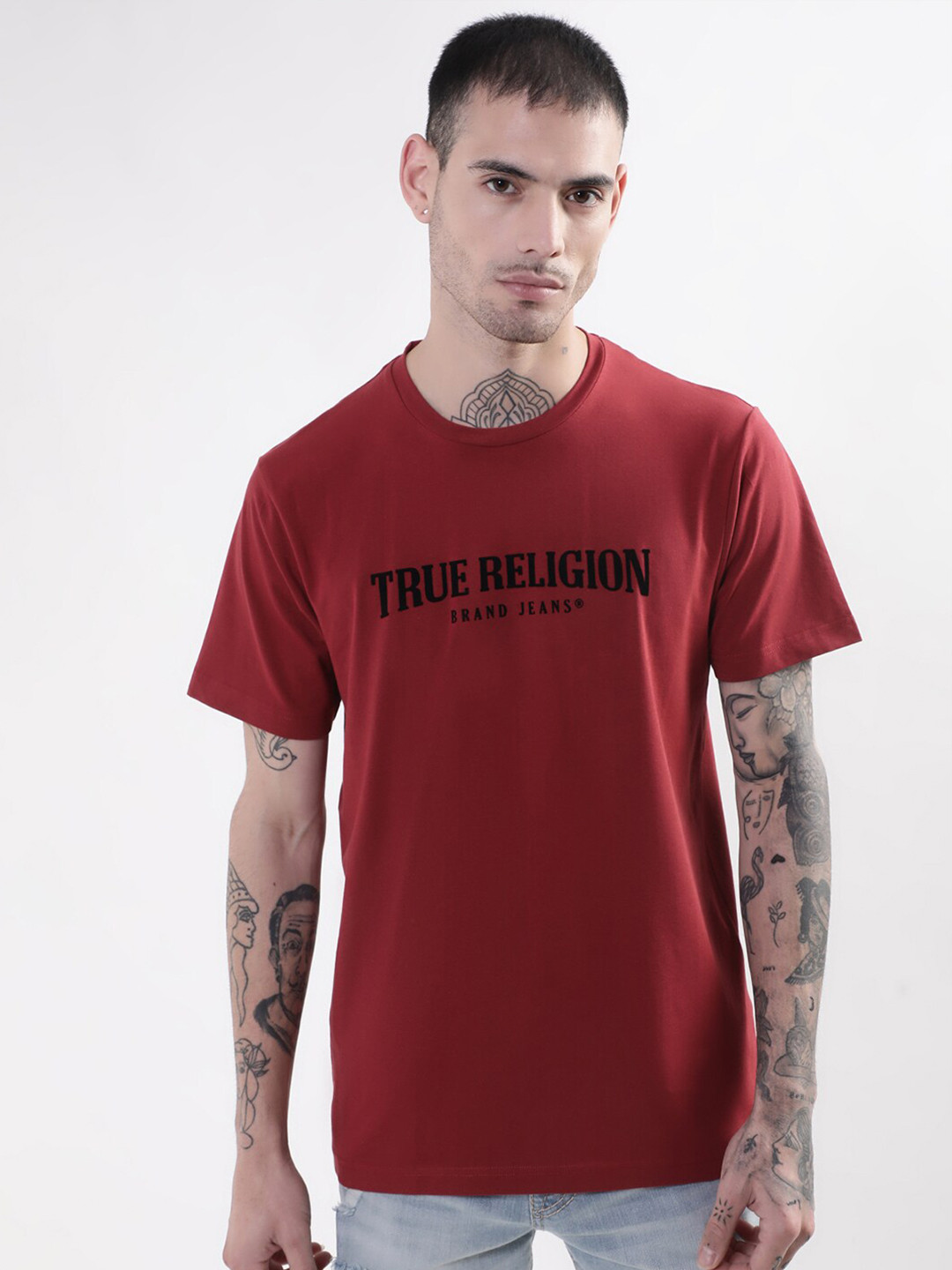 

True Religion Men Maroon Cotton Typography Printed T-shirt