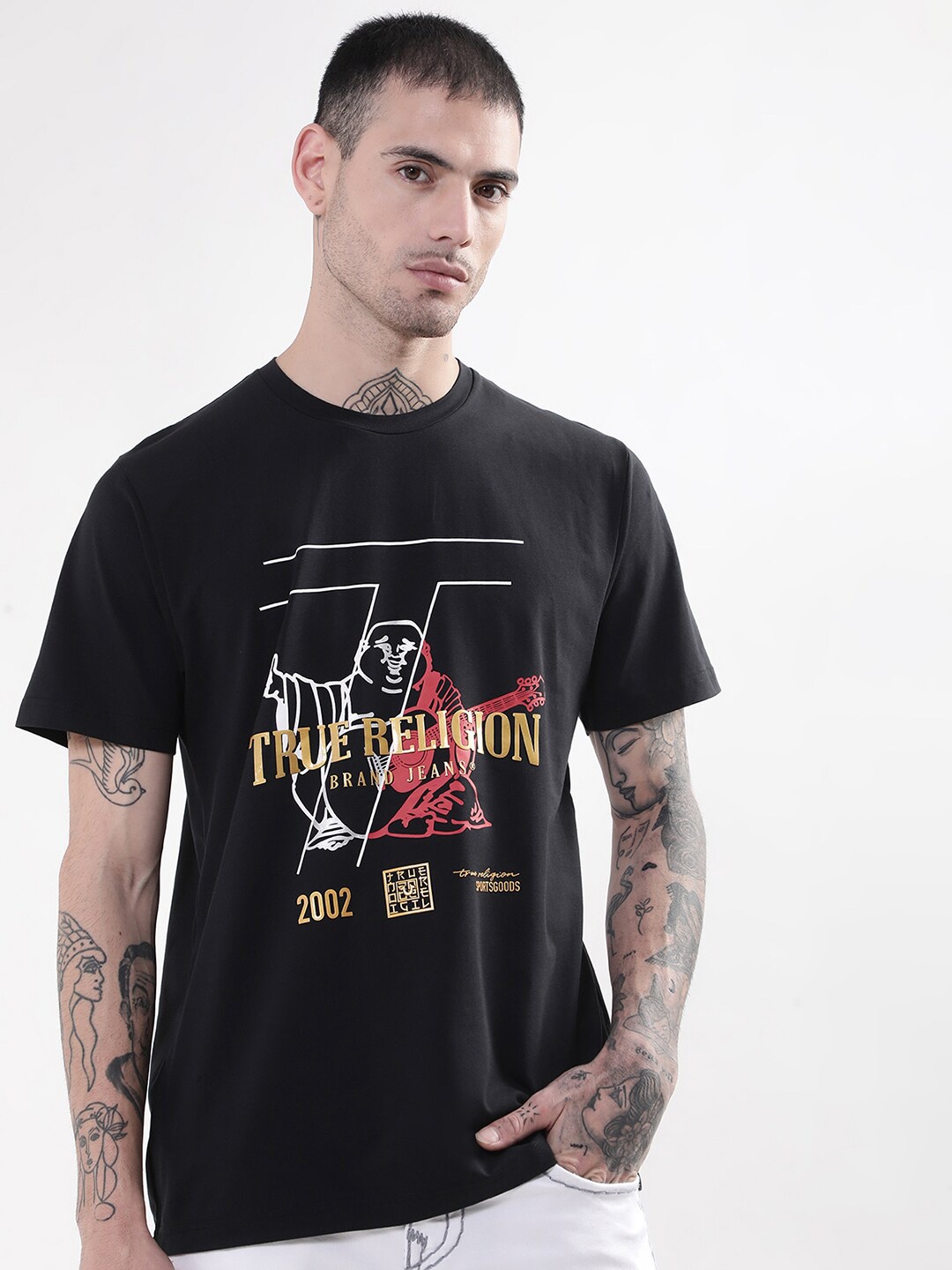

True Religion Men Black Cotton Typography Printed T-shirt