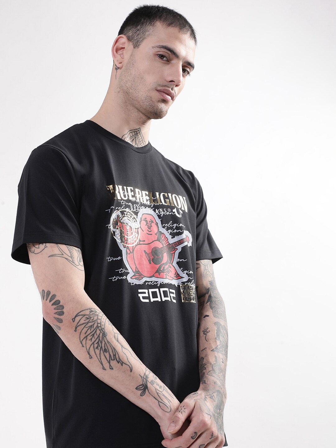 

True Religion Men Black Cotton Typography Printed T-shirt