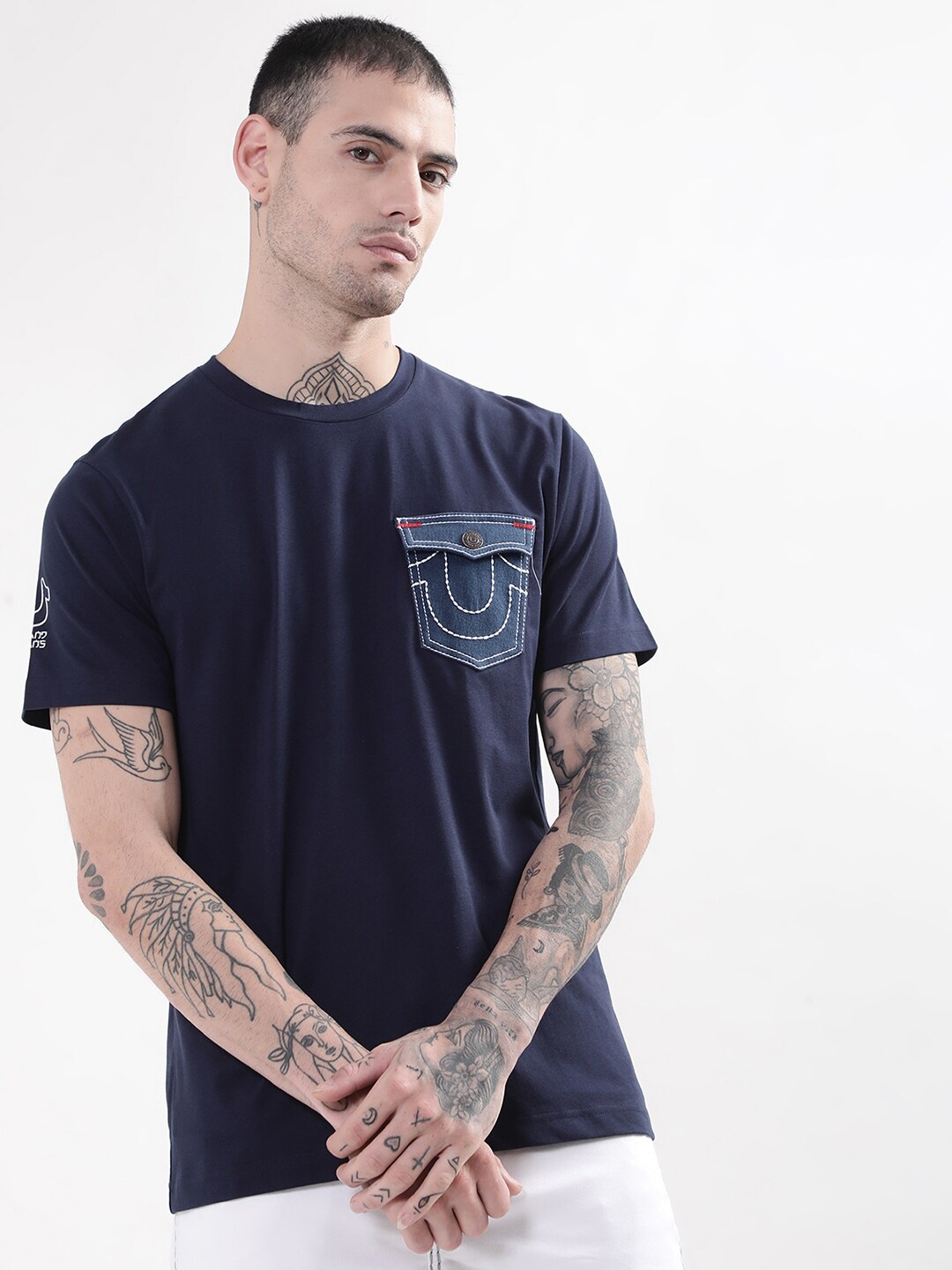 

True Religion Men Navy Blue Cotton T-shirt