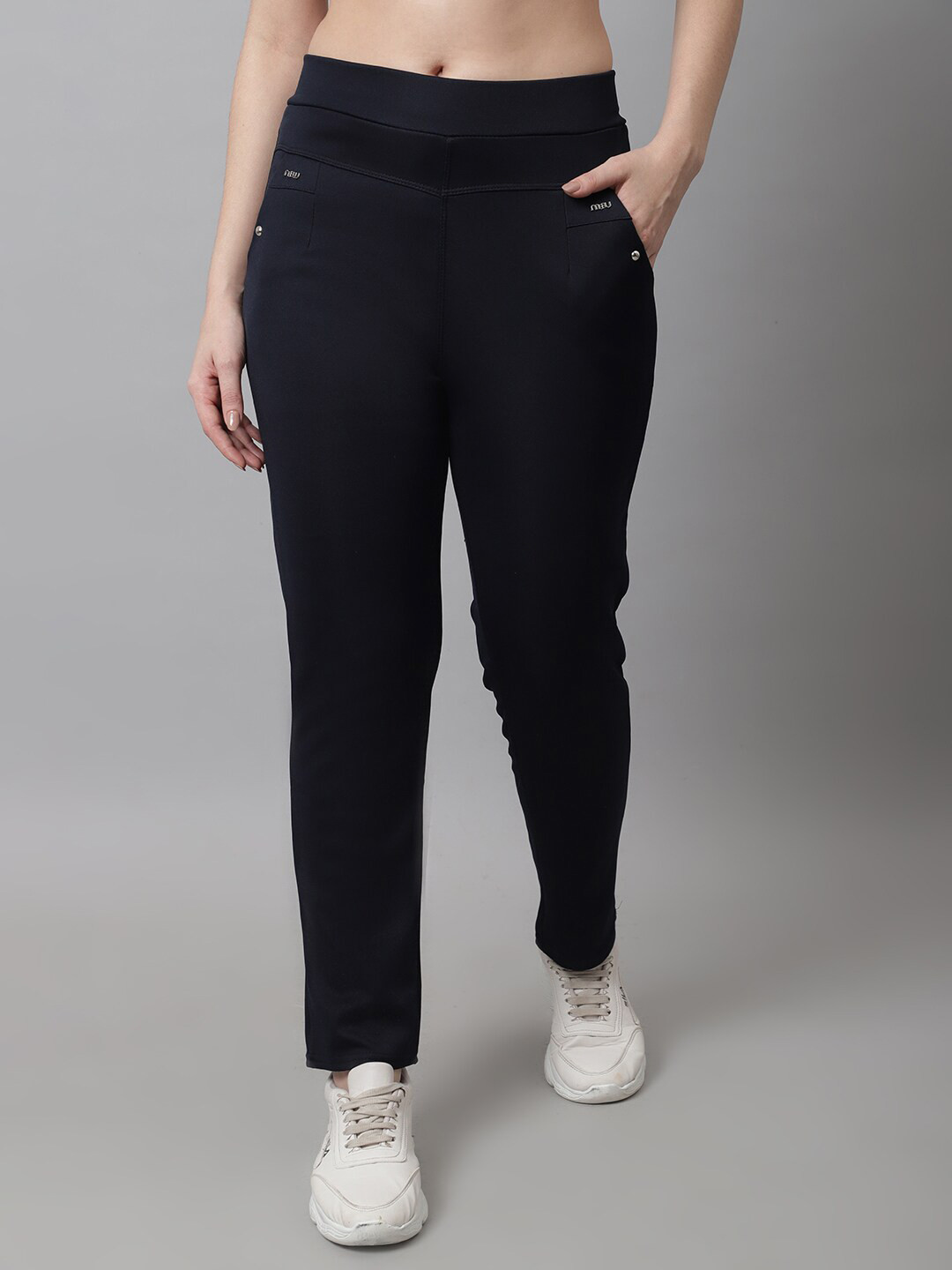 

TAG 7 Women Solid Winter Fleece Jeggings, Navy blue