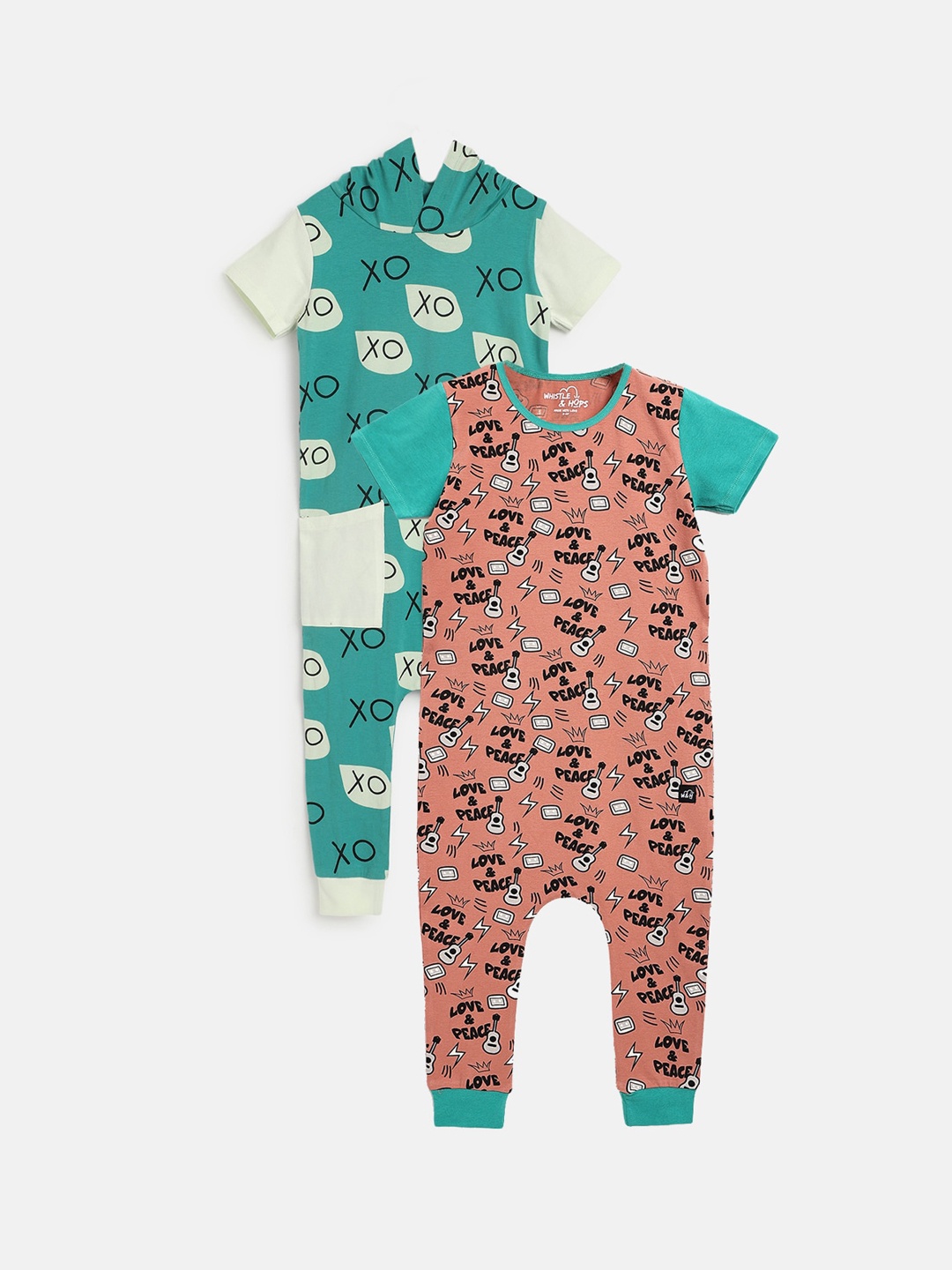 

Whistle & Hops Kids Pack of 2 On the Road Romper, Green