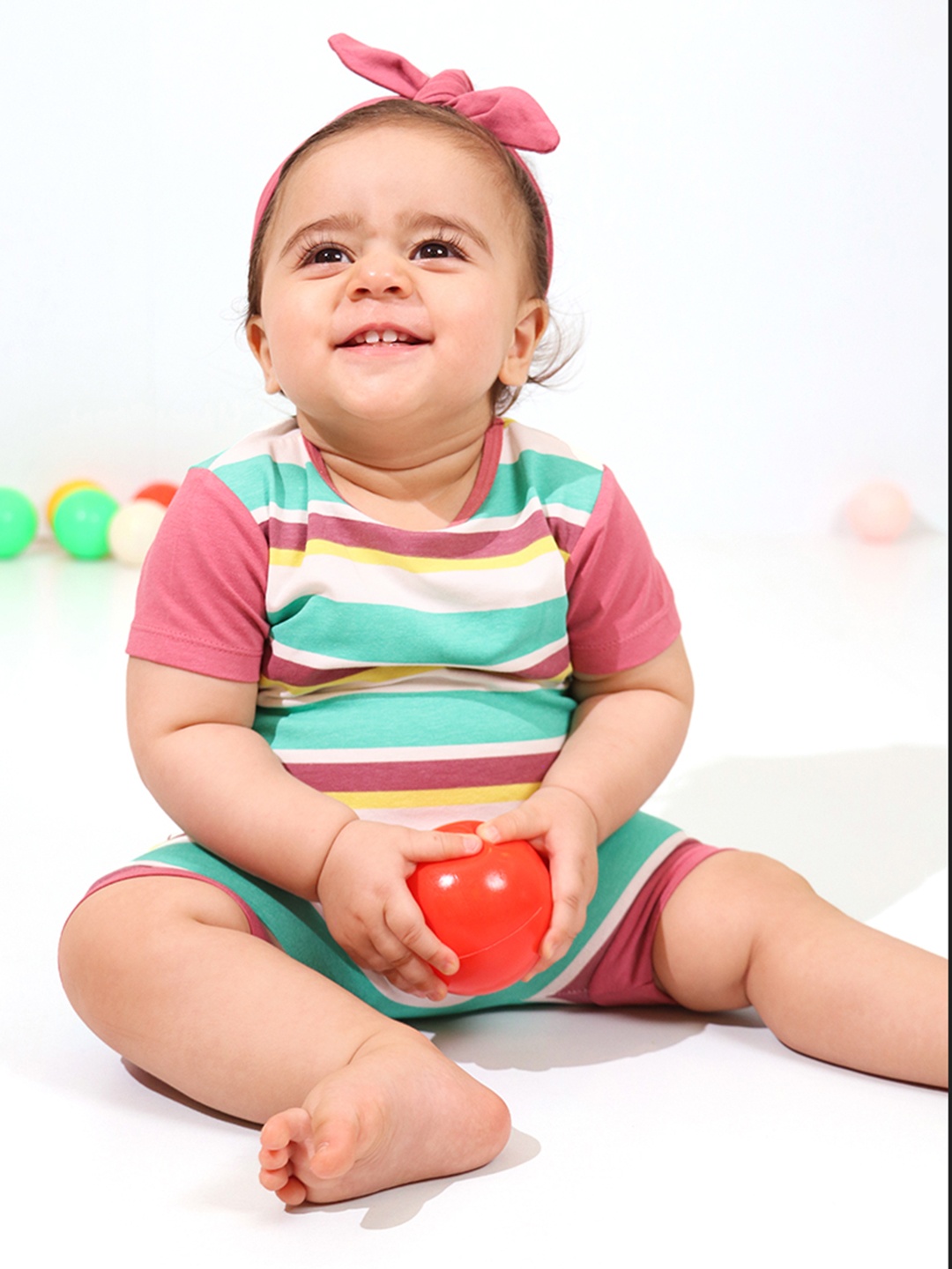 

Whistle & Hops Kids Nautical Stripes Kangaroo Romper, Green