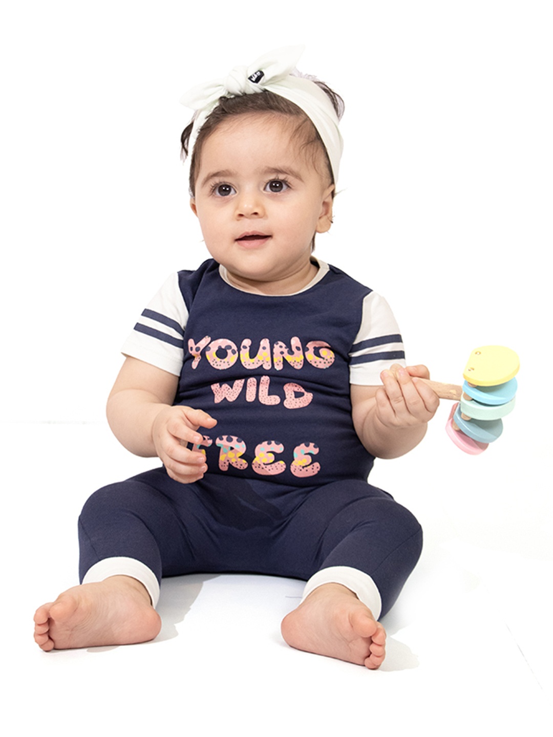 

Whistle & Hops Kids Young Wild Free Romper, Navy blue