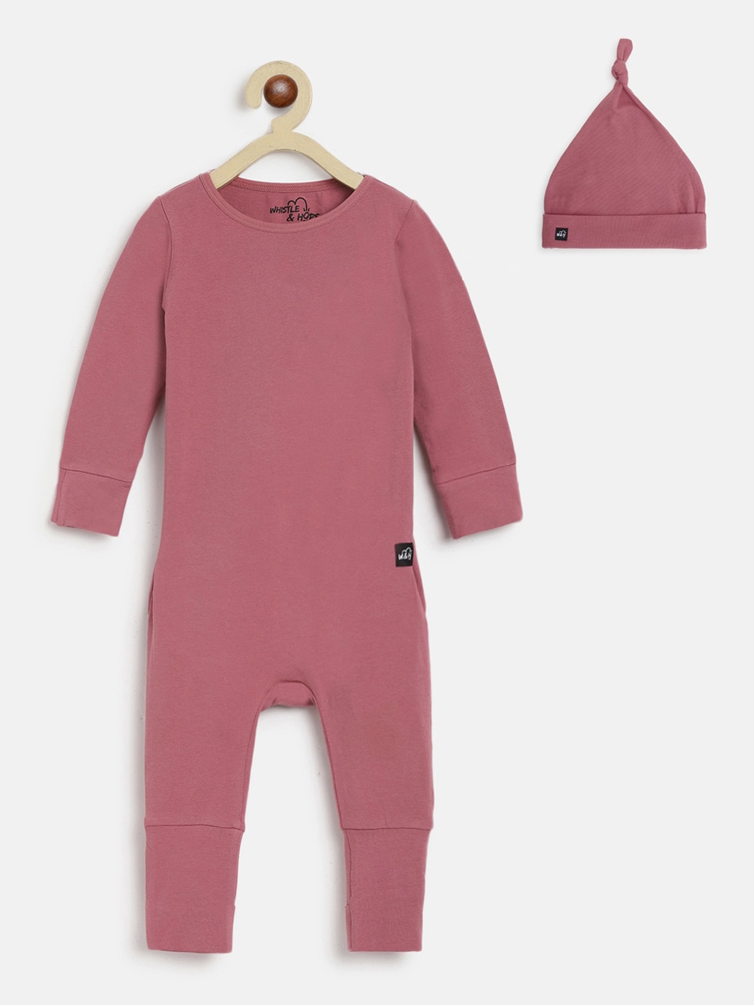 

Whistle & Hops Infant Combo of Solid Wine Romper & Beanie, Purple